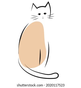 A cute beautiful cat on the background of a pink abstract spot drawn with a single line. Pets. An element for the design, page design, clipart, post.