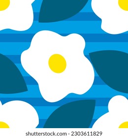 Flores de camomila bonitas y bonitas, primavera y verano fresco. Patrón vectorial de diseño y decoración impecable.