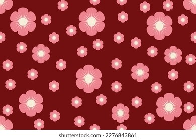 Cute beautiful Chinese plum blossom seamless pattern. Vector. Asian style. Design for home decoration, wallpaper, texture, backdrop, fabric, clothing, fashion, throw pillow, carpet.