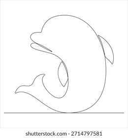 Cute beautiful dolphin continuous oneline drawing vector illustration