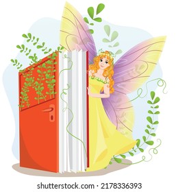 cute beautiful fairy with books. fabulous illustration for book lovers