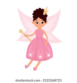 Cute beautiful fairy with a magic wand on a white isolated background