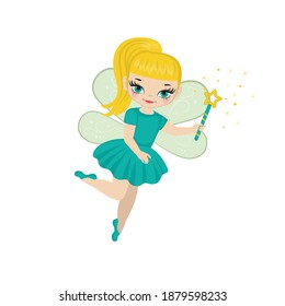 Cute and beautiful fairy with a sparkly wings. Vector illustration.