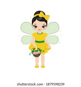 Cute and beautiful fairy with a sparkly wings. Vector illustration.