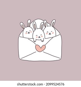 cute beautiful funny cartoon bunny on pink background