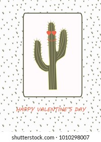 Cute beautiful funny vector illustration with cactus, hearts
and #hug me. Romantic background design for postcard, greeting cards, letter card, Valentine's Day, children design, lovely pastel colors