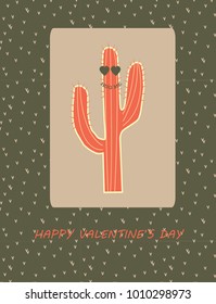 Cute beautiful funny vector illustration with cactus, hearts
and #hug me. Romantic background design for postcard, greeting cards, letter card, Valentine's Day, children design, lovely pastel colors
