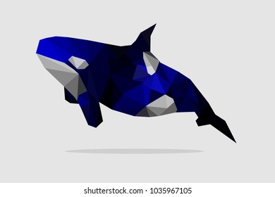 Cute and Beautiful Geometric Polygon Blue Black Killer Whale Ocean Sea Marine Animal Mammal Fish Wildlife Graphic Design Background Resources Vector Illustration