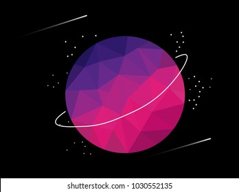 Cute and Beautiful Geometry Polygon Solar Planet Space Galaxy Science Saturn in Pink and Violet with Star for Kids and Girls. Abstract Cartoon Graphic Background Design Vector Illustration.