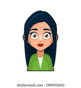 Cute Beautiful Girl Avatar Character. Young Woman Cartoon Style Userpic Icon