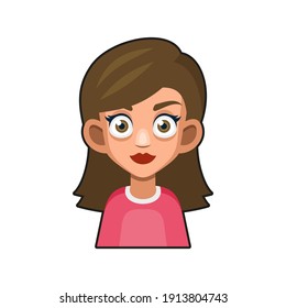 Cute Beautiful Girl Avatar Character. Young Woman Cartoon Style Userpic Icon