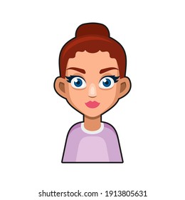 Cute Beautiful Girl Avatar Character. Young Woman Cartoon Style Userpic Icon