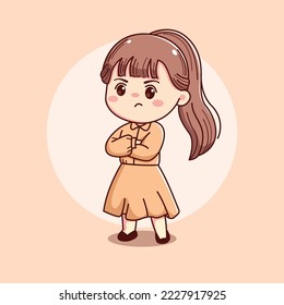 Cute beautiful girl with formal dress feeling angry mascot character cartoon illustration