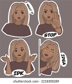 Cute beautiful girl in the style stickers in different poses second pack