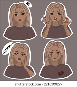 Cute beautiful girl in the style stickers in different poses third pack