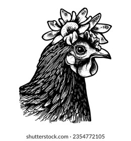 cute beautiful hen wearing a flower crown illustration