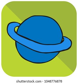 Cute and Beautiful Icon, Symbol, Logo Solar Planet Space Galaxy Science Saturn in Blue and Green for Kids. Abstract Cartoon Graphic Background Design Vector Illustration.