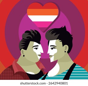 cute beautiful lesbian couple with heart