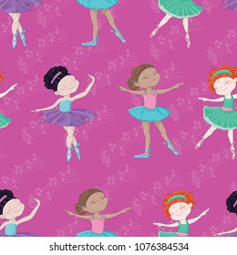 Cute and beautiful little ballerina seamless pattern vector