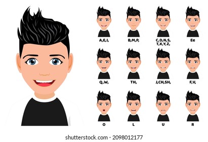  Cute beautiful male character avatar with mouth animation pack with lip syncing set for animation and sound pronunciation wearing beautiful outfit isolated