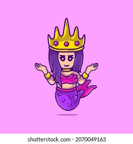cute beautiful mermaid queen illustration, suitable for t-shirt design or cute mermaid queen mascot
