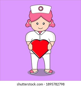 cute beautiful nurse mascot with love, cartoon nurse character with vector design eps 10