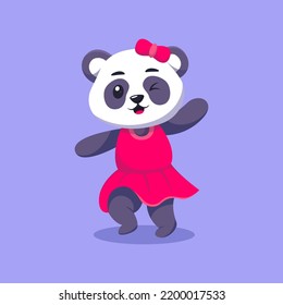 Cute Beautiful Panda Playing Cartoon Vector