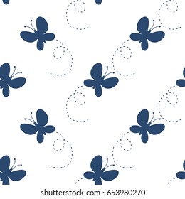 Cute beautiful pattern with butterflies. Seamless background. Vector illustration for printing on fabric, textiles, Wallpaper, scrap-booking.
