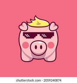 Cute beautiful pig wearing cool glasses illustration