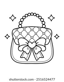Cute beautiful pouch bag coloring page illustration