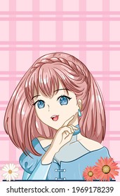 Cute and beautiful princess pink short hair cartoon illustration