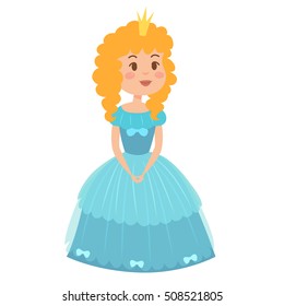Cute beautiful princess vector character. Adorable elegance style princess, little girl. Fashion fairytale costume. Illustration of beautiful princess in dress.