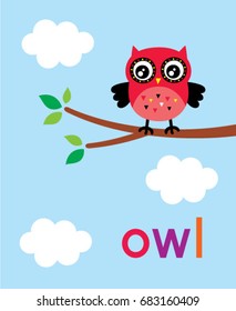 Cute beautiful red owl on a branch in spring