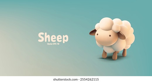 Cute beautiful sheep character, 3D. Modern banner for farm animal concepts, and natural wool products. Vector illustration.