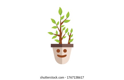 
Cute and beautiful small  green leaves in pots for decoration,Vector flower concept.