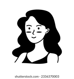 Cute beautiful smile women doodle icon flat vector design