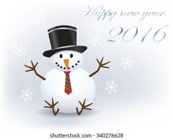 Cute beautiful snowman with wish happy new year 2016