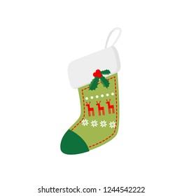 Cute beautiful sock with an embroidered pattern that hides gifts for loved ones for the New Year.
