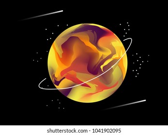 Cute and Beautiful Solar Planet Space Galaxy Science Saturn in Yellow, Violet, Orange, Red with Star for Kids, Girls, Boys. Abstract Fluid Cartoon Graphic Background Design Vector Illustration.