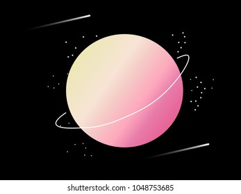 Cute and Beautiful Solar Planet Space Galaxy Science Saturn in Pink, Yellow with Star for Kids and Girls. Abstract Cartoon Graphic Background Design Vector Illustration.