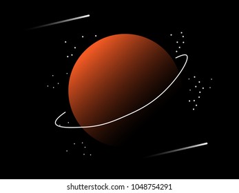 Cute and Beautiful Solar Planet Space Galaxy Science Saturn in Orange with Star for Kids and Girls. Abstract Cartoon Graphic Background Design Vector Illustration.