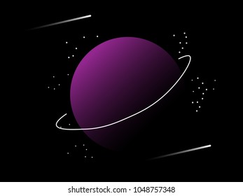 Cute and Beautiful Solar Planet Space Galaxy Science Saturn in Red Violet with Star for Kids and Girls. Abstract Cartoon Graphic Background Design Vector Illustration.