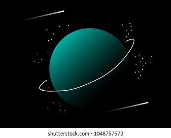 Cute and Beautiful Solar Planet Space Galaxy Science Saturn in Light Blue Green with Star for Kids and Girls. Abstract Cartoon Graphic Background Design Vector Illustration.