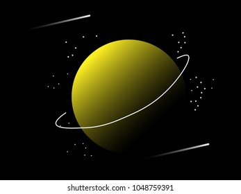 Cute and Beautiful Solar Planet Space Galaxy Science Saturn in Yellow with Star for Kids and Girls. Abstract Cartoon Graphic Background Design Vector Illustration.