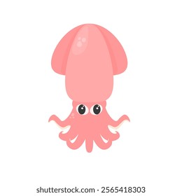 Cute beautiful squid in cartoon style on a white isolated background. sea ​​animal