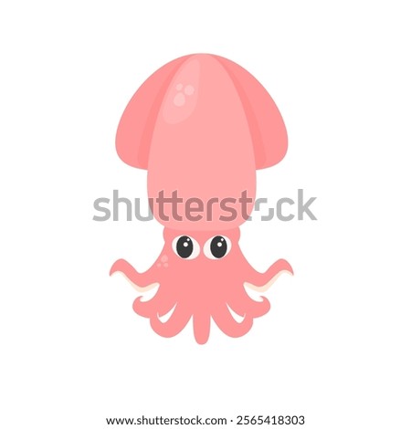 Cute beautiful squid in cartoon style on a white isolated background. sea ​​animal