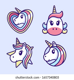 cute beautiful Unicorn cartoon logo design set