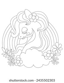 cute and beautiful unicorn coloring page