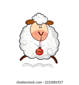 Cute beautiful vector santa sheep isolated on white