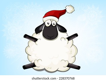 cute beautiful vector Santa sheep 